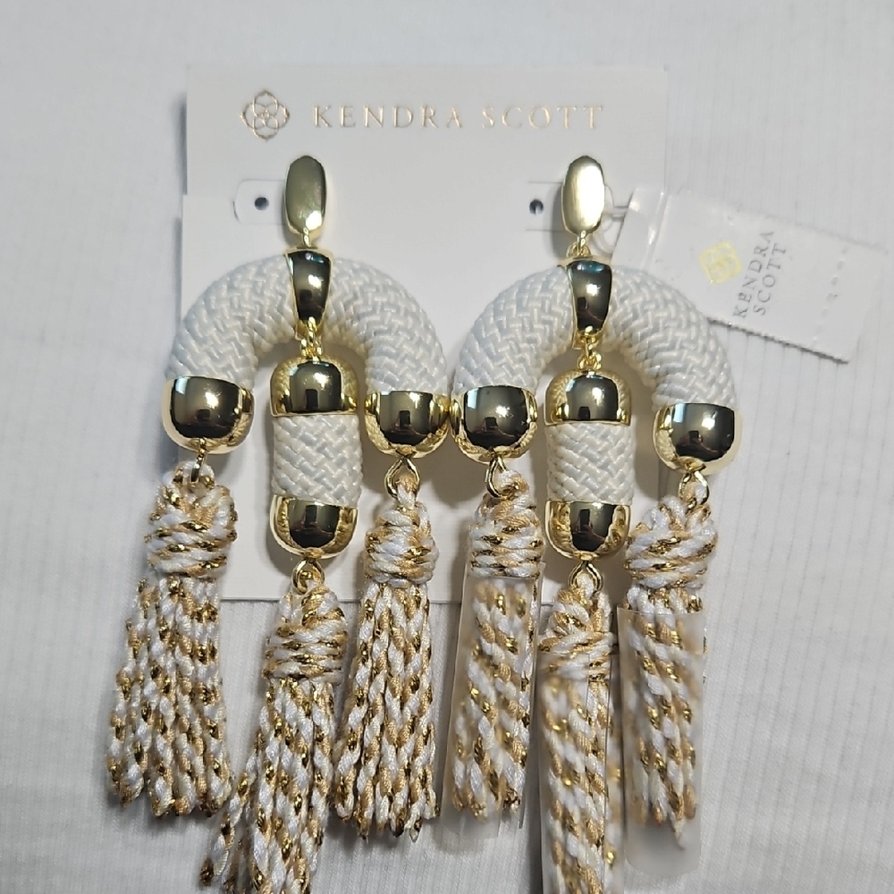 Kendra Scott Gold and Cream Tassel Earrings
